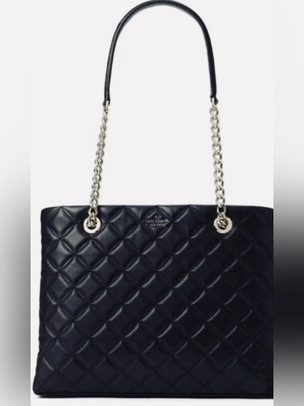 NWT kate spade Natalia Black Quilted Leather  Handbag with Chain-Accent Straps